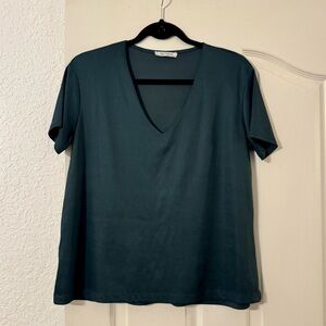 Zara Emerald Green Short Sleeve V-Neck Top
